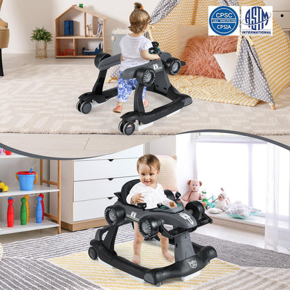 BABY JOY 4-in-1 Baby Walker, Foldable Activity Walker with Adjustable Height & Speed, Music, Lights, Anti-Rollover, Toddler Push Walker, Baby Walker with Wheels for Boys Girls 6-18 Months (Pink)