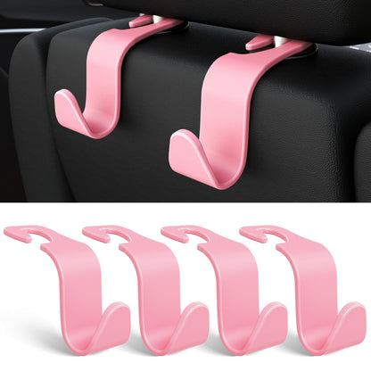 Amooca 4-Pack Car Headrest Hooks Vehicle Storage Organizer for Purses Handbags Groceries Backpack Coats –Holds 55lbs 360° Rotating Black