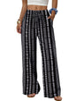 Sampeel Wide Leg Pants for Women Flowy Palazzo Drawstring Elastic Waist Trousers with Pockets Summer Beach Vacation Clothes