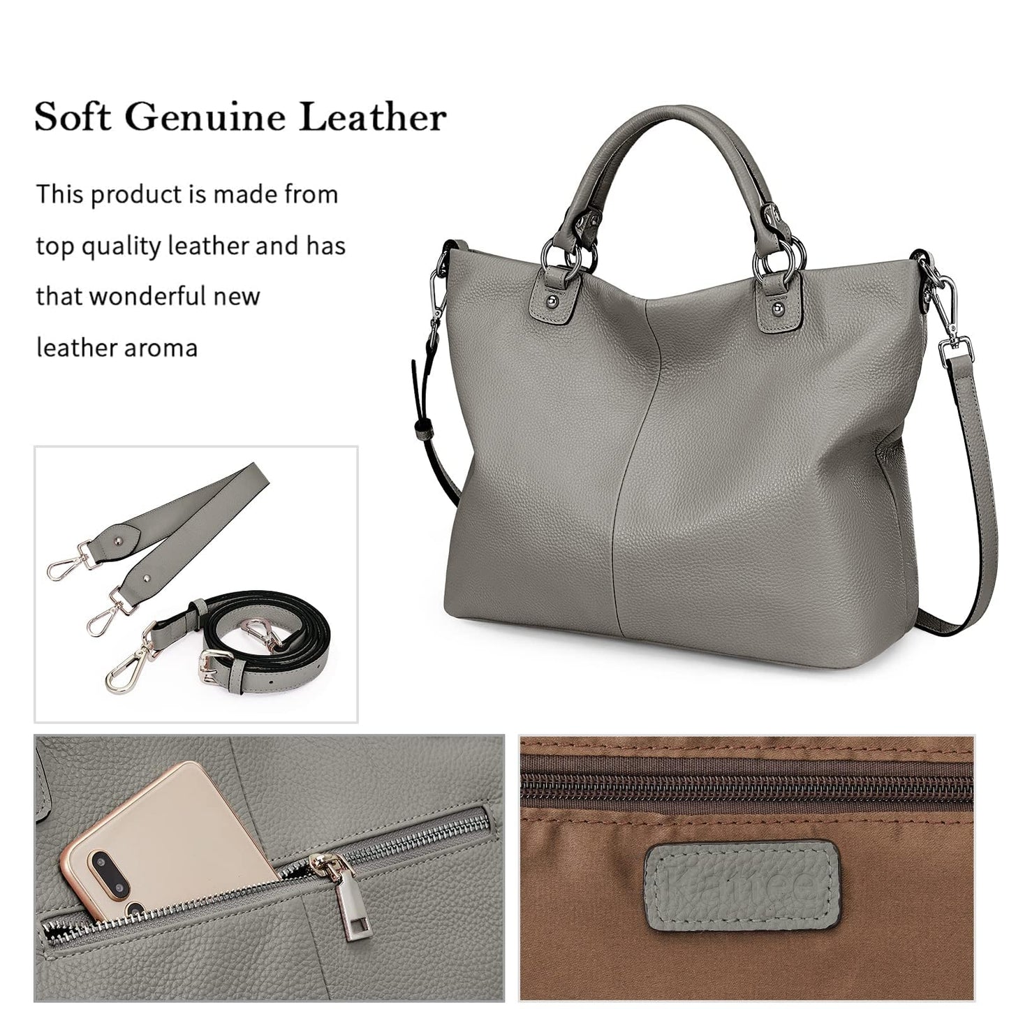 Kattee Damen Weiche Echtleder Tragetasche Schultertasche Handtasche