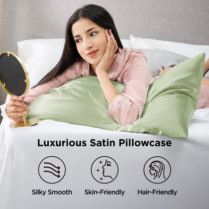 Bedsure Satin Pillow Case Queen Size 2 Pack, Similar to Silk Pillow Cases, Silky Pillowcase Covers for Hair and Skin with Envelope Closure, Gifts for Women Men, Grey, 20x30 Inches