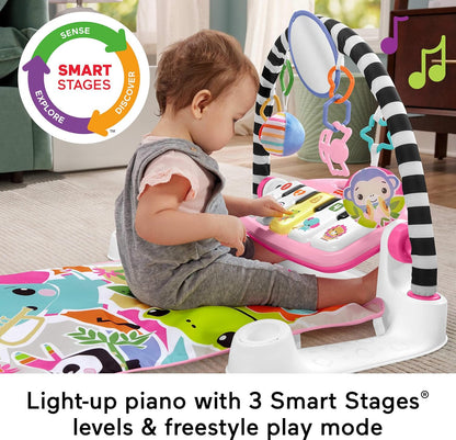 Fisher-Price Baby-Spielmatte „Glow and Grow Kick & Play Piano Gym“, blaues musikalisches Lernspielzeug mit Entwicklungsaktivitäten für Neugeborene ab 0 Monaten