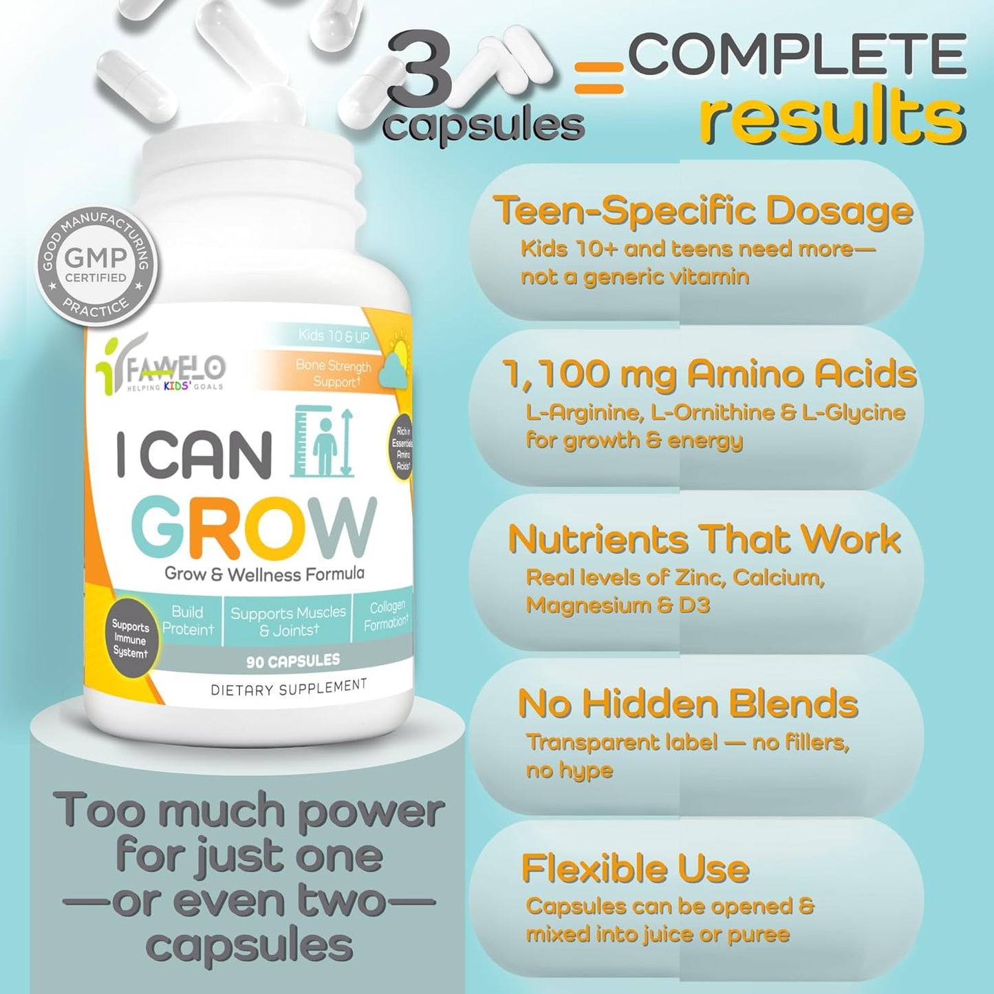 I Can Grow 6-Month Supply Bundle – 6x Day-Time + 6x Night-Time Growth Supplements for Kids 10+ & Teens | L-Arginine, Colostrum, Magnesium | Daily Height Support + Sleep Aid for Natural Growth | 12-Pac