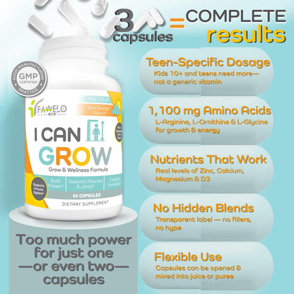 I Can Grow 6-Month Supply Bundle – 6x Day-Time + 6x Night-Time Growth Supplements for Kids 10+ & Teens | L-Arginine, Colostrum, Magnesium | Daily Height Support + Sleep Aid for Natural Growth | 12-Pac