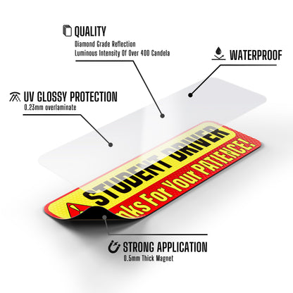 Fahranfänger-Magnet für das Auto – extra starker Halt – 24,7 cm x 8,2 cm – 3er-Pack – wichtige magnetische Fahranfänger-Aufkleber/Schilder – erinnert andere, bitte geduldig zu sein – helles und reflektierendes Schild für Fahranfänger