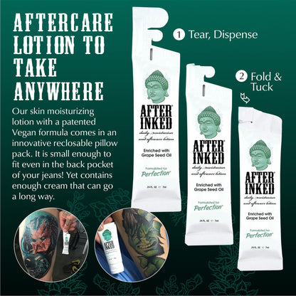 After Inked Tattoo Aftercare Lotion – Moisturizing Balm for Inked Skin, As Seen on INK MASTER – Hydrating Cream with Grape Seed Oil, Skin Nourishment & Daily Maintenance– 3 Fluid oz Tube (12-Pack)