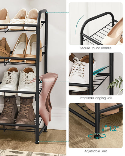 SONGMICS Stackable Shoe Rack, 4 Tier Metal Shoes Rack Storage Shelf, Holds up to 16 Pairs Shoes, Adjustable Slanted Shelves Tower Organizer for Closet Entryway Small Spaces, Bronze