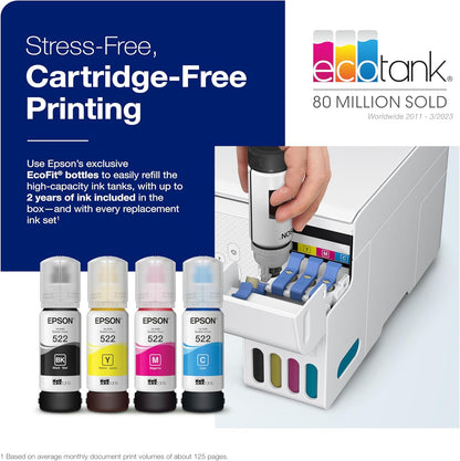 Epson EcoTank ET-2800 Wireless Color All-in-One Cartridge-Free Supertank with Scan and Copy, The Ideal Basic Home Printer - White