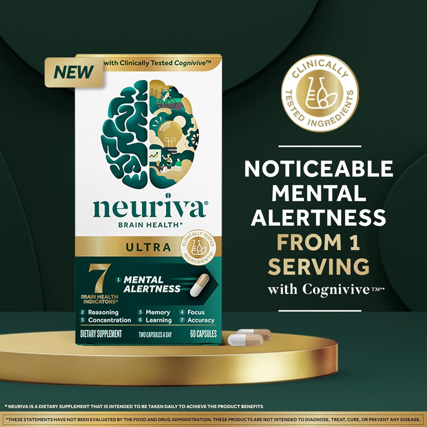 NEURIVA Ultra Brain Supplements for Memory and Focus, Phosphatidylserine, Cognivive, Neurofactor, Folic Acid, Vitamin B12 & Vitamin B6, 60 Count Capsules (Pack of 12)