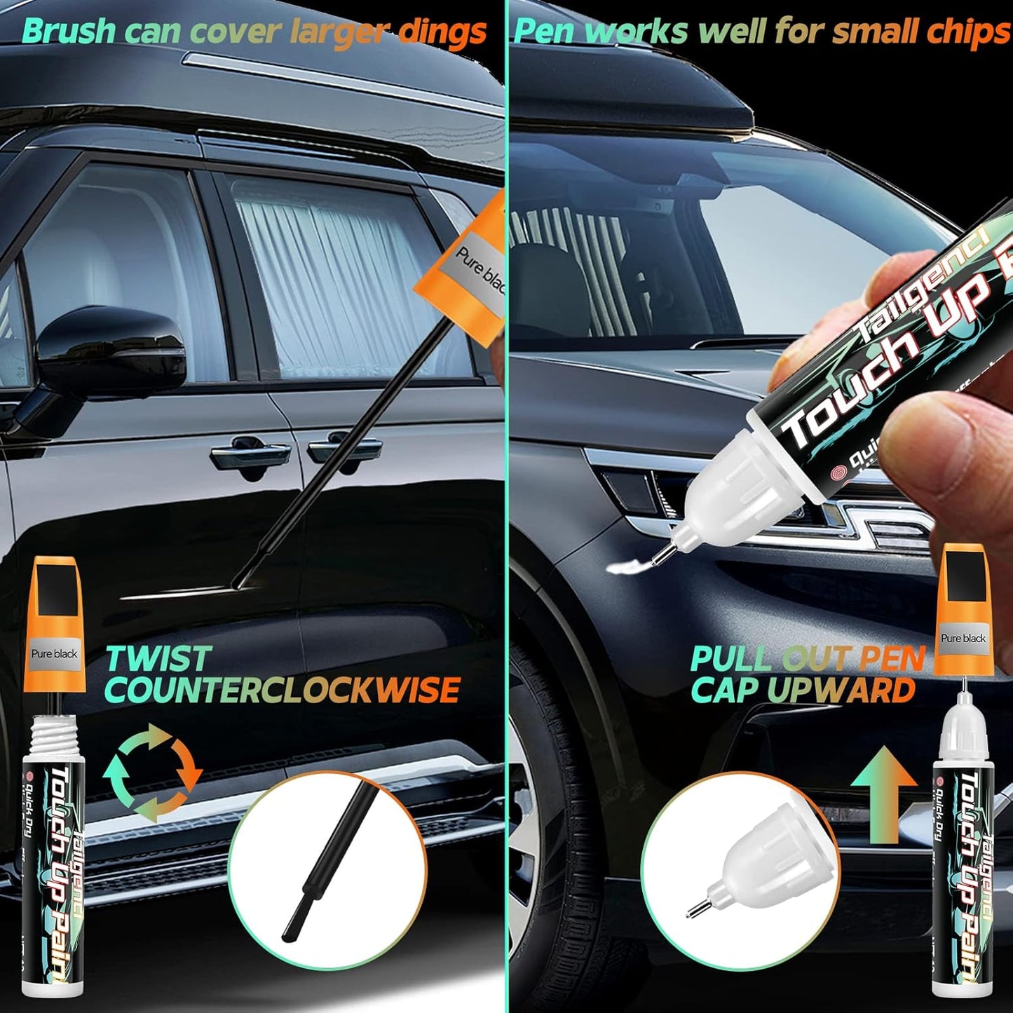 Lackstift für Autos, schnelle und einfache Autolack-Ausbesserung für Autokratzer, Zwei-in-Eins-Lackkratzerreparatur, Autokratzerentferner für tiefe Kratzer (Schwarz)