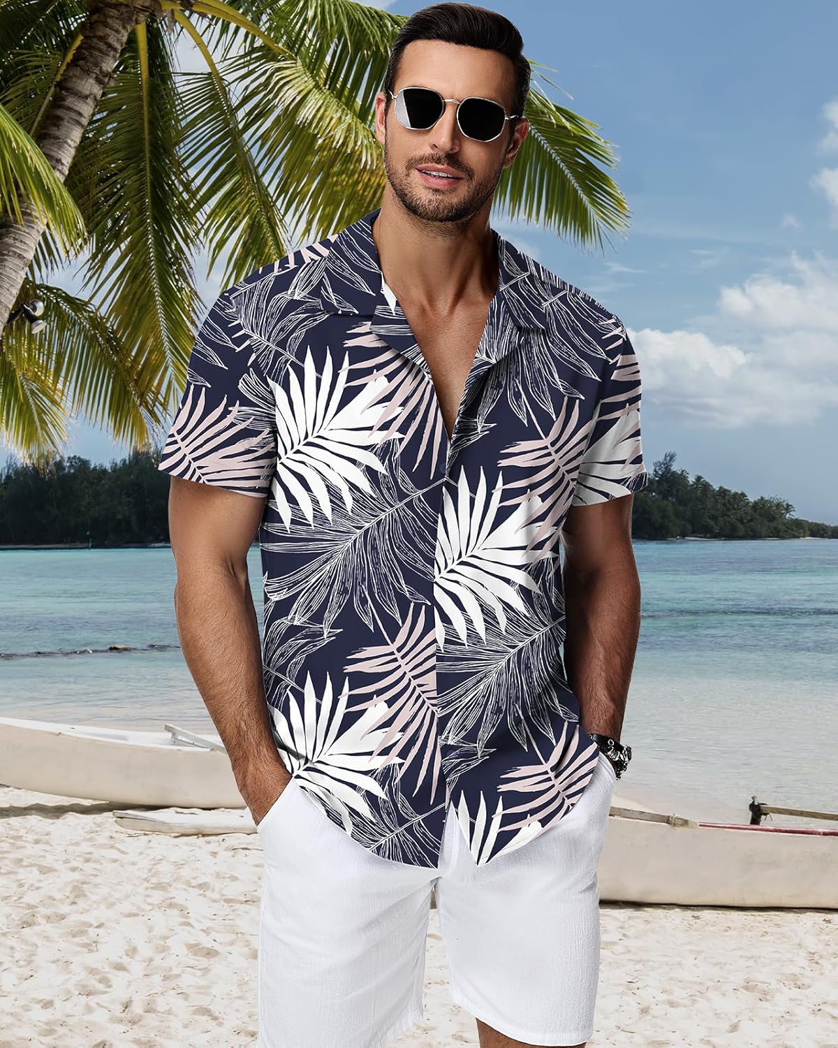 HMIYA Herren Hawaiihemden Kurzarm Button-Up Hemd Herren S-3XL