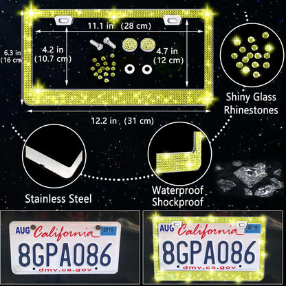 NBTEPEM 27-Piece Bling Car Accessories Set - Universal Fit Steering Wheel Covers, License Plate Frames, Phone Holder, Car Fast Charger, Coasters (Pink)