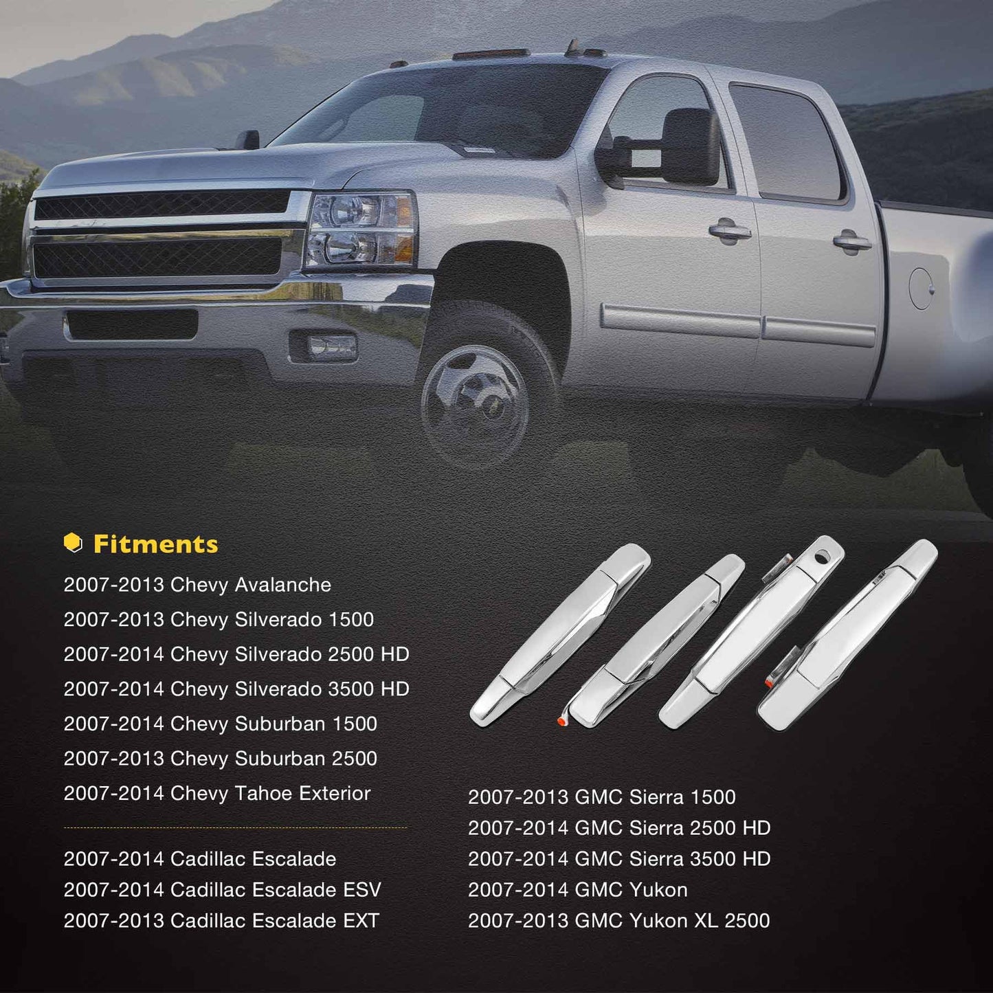 Außenliegender Chrom-Türgriff vorne links Fahrerseite | Ersatz für 2007-2013 Chevy Silverado Suburban Tahoe Avalanche GMC Sierra Yukon Cadillac Escalade | Ersetzt# 20828258, 22738721, 25960525