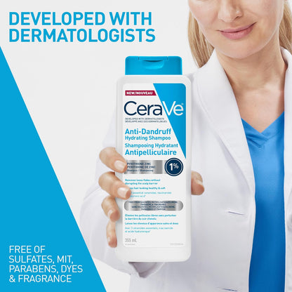 CeraVe Anti-Dandruff Hydrating Shampoo for Men & Women, Gently Cleanses Scalp & Hair While Reducing Flakes, Itchiness, and Irritation, Paraben-Free, Sulfate-Free, Suitable for All Hair Types. 355mL