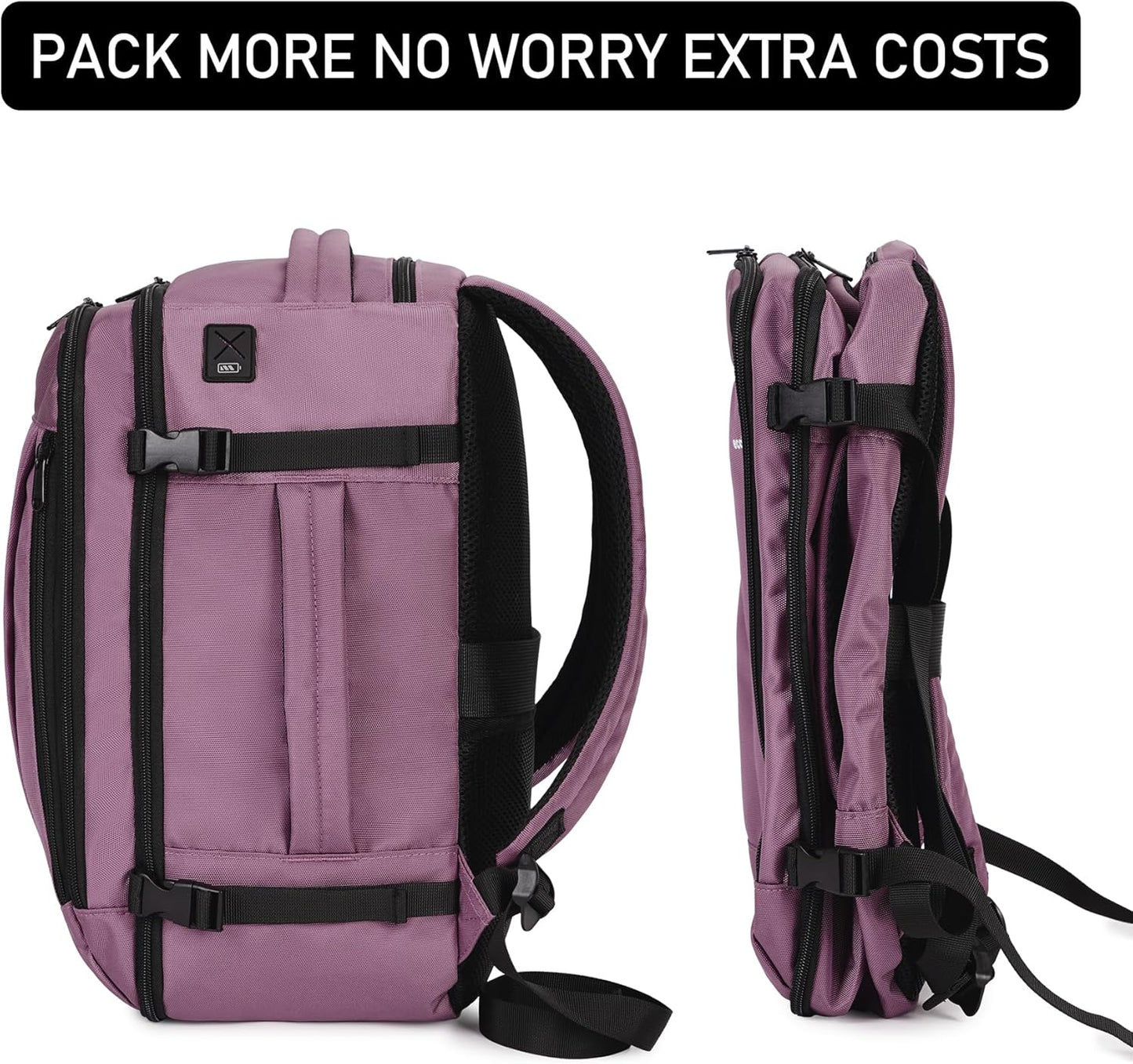 ECOHUB 16'' Reise-Rucksack Handgepäck Unterseat-Rucksack Persönlicher Gegenstand Flugzeug-Reisetasche mit 13 Taschen Handgepäck Flaschenhalter USB-Ladeanschluss Casual Daypack für Frauen Männer Schwarz