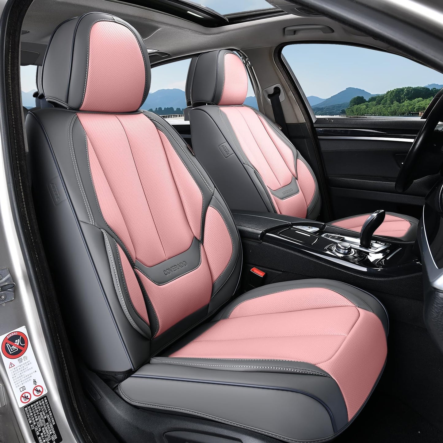 Coverado Car Seat Covers 5 Pieces, Full Set Universal Seat Covers for Cars, Waterproof Nappa Leather Auto Seat Protectors with Head Pillow, Car Interiors Fit for Most Sedans SUV Pick-up Truck, Black