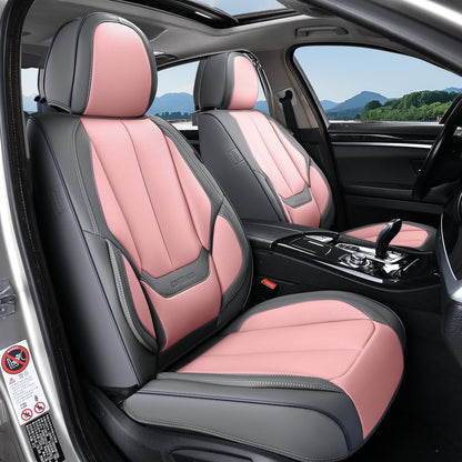Coverado Car Seat Covers 5 Pieces, Full Set Universal Seat Covers for Cars, Waterproof Nappa Leather Auto Seat Protectors with Head Pillow, Car Interiors Fit for Most Sedans SUV Pick-up Truck, Black