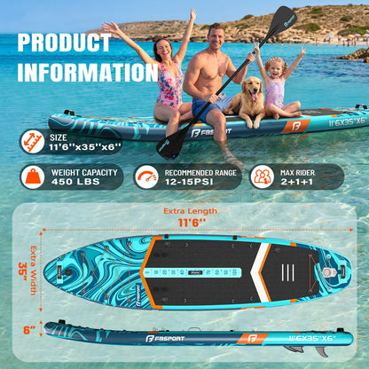 FBSPORT 11' Premium Stand Up Paddle Board, Yoga Board with SUP Accessories & Carry Bag | Wide Stance, Surf Control, Non-Slip Deck, Leash, Paddle and Pump for Youth & Adult