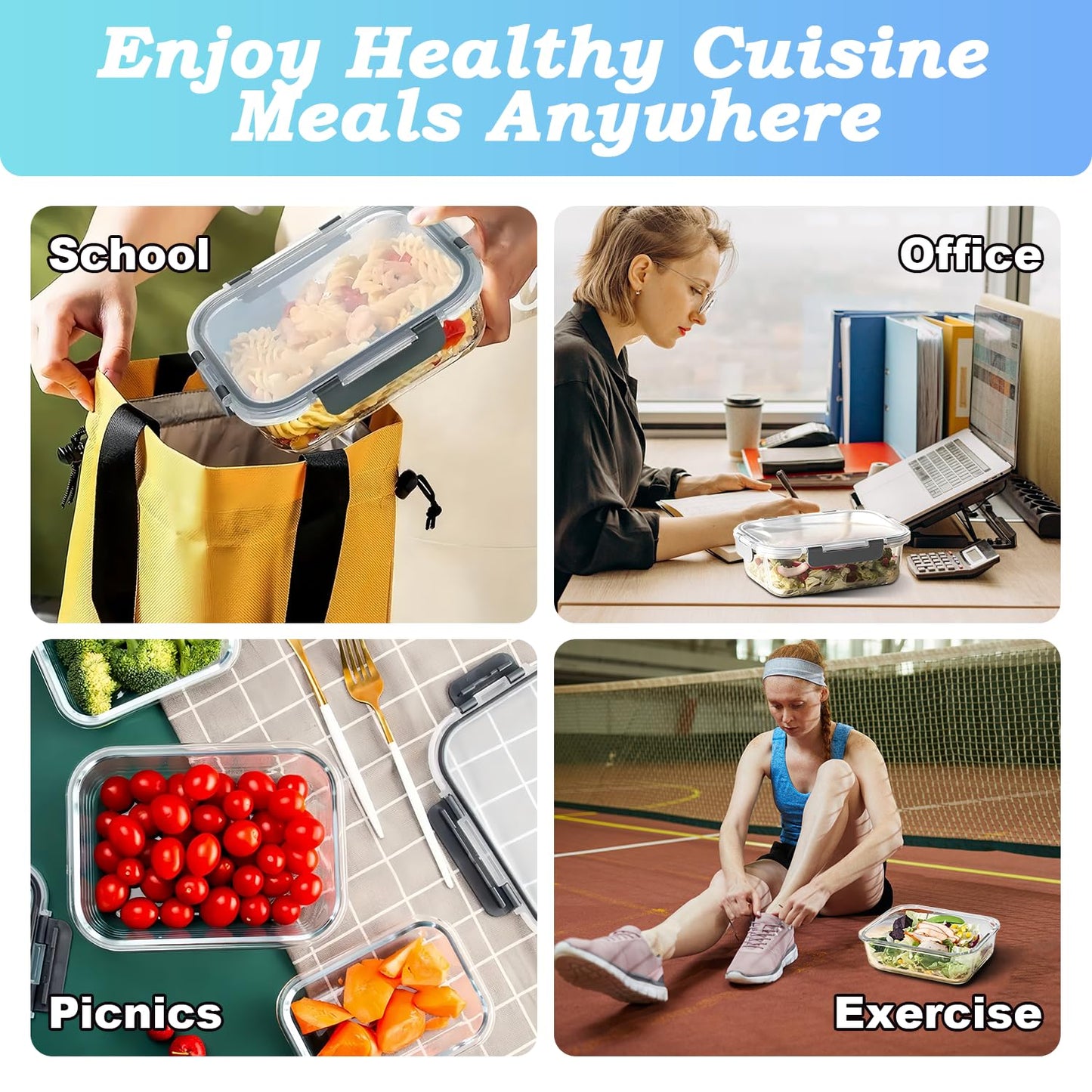 2 Pack Snackle Box –Air Tight Snack Containers with Divided, Lids&Handle –Clear Serving Tray for Fruits, Candy, Nuts –Portable for Travel, Parties, Daily Use (8 Containers Dishwasher Safe)