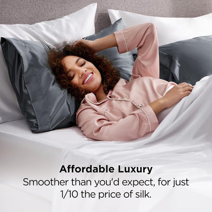 Bedsure Satin-Kissenbezug, Queen-Size, 2er-Pack, Seidenkissenbezügen ähnlich, seidige Kissenhüllen mit Hotelverschluss, Raumdeko, Valentinsgeschenke für Frauen und Männer, Grau, 50x75 cm