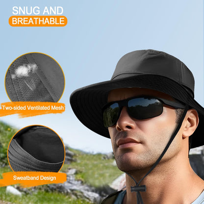 Sonnenhut für Herren und Damen UPF 50+ Schutz – Breiter Krempenhut für Outdoor-Wandern, Wasserabweisender faltbarer Hut zum Angeln