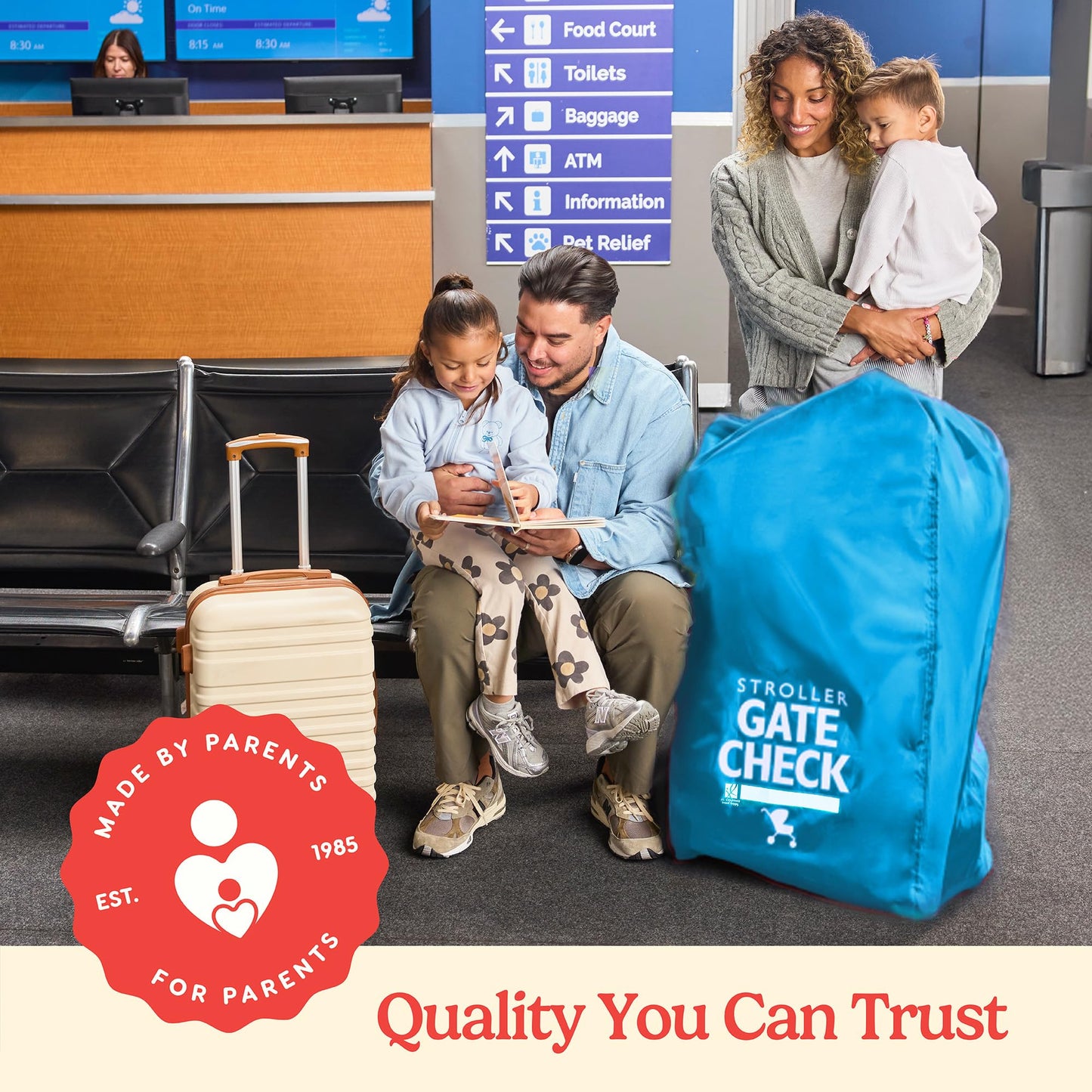 J.L. Childress Gate Check Bag for Single & Some Double Strollers - Travel Bag for Airplane, Fits Most Standard Baby Strollers, Airport Accessories Gate Check, Flying Essentials - Neon Blue
