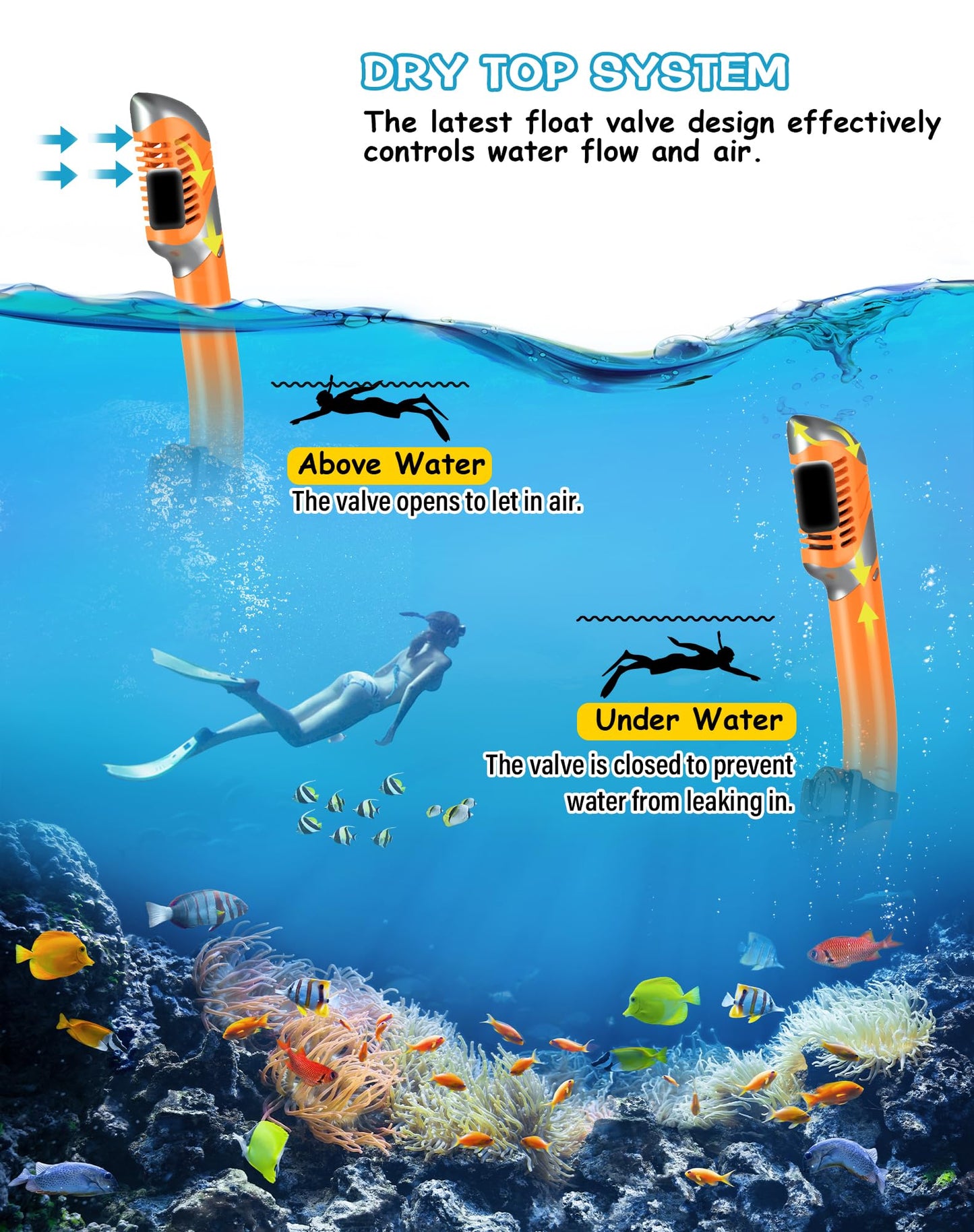 Greatever Dry Snorkel Set,Panoramic Wide View Anti-Fog Scuba Diving Mask,Professional Snorkeling Gear for Adults Kids
