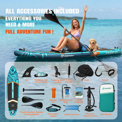FBSPORT 11' Premium Stand Up Paddle Board, Yoga Board with SUP Accessories & Carry Bag | Wide Stance, Surf Control, Non-Slip Deck, Leash, Paddle and Pump for Youth & Adult