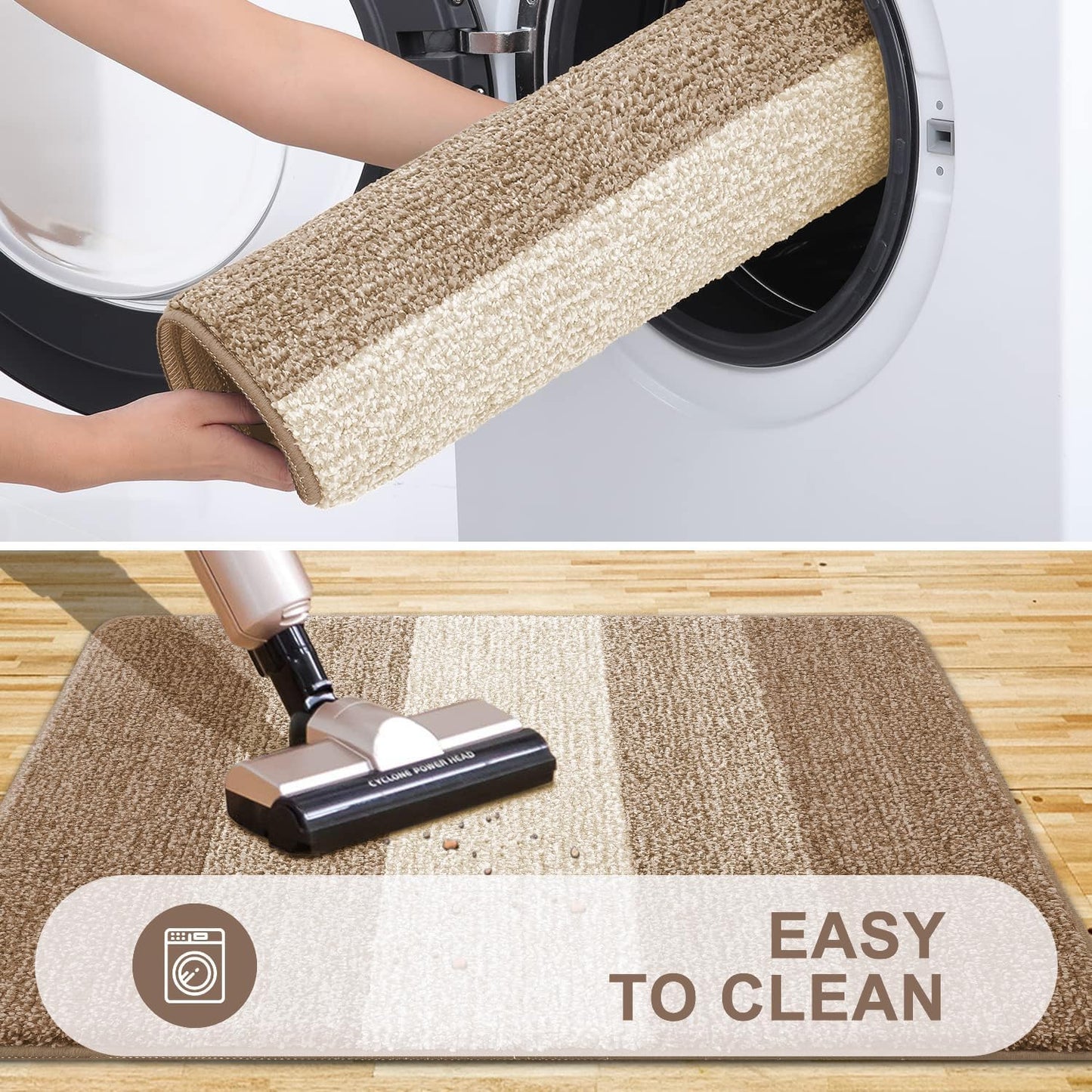 Grandaily Fußmatte für Innenbereich, 50 x 80 cm, rutschfest, Schmutzfänger, saugfähig, für die Haustür, waschbar, gestreift, für den Innenbereich, flach, Willkommensmatte, Eingangsmatte, Grau