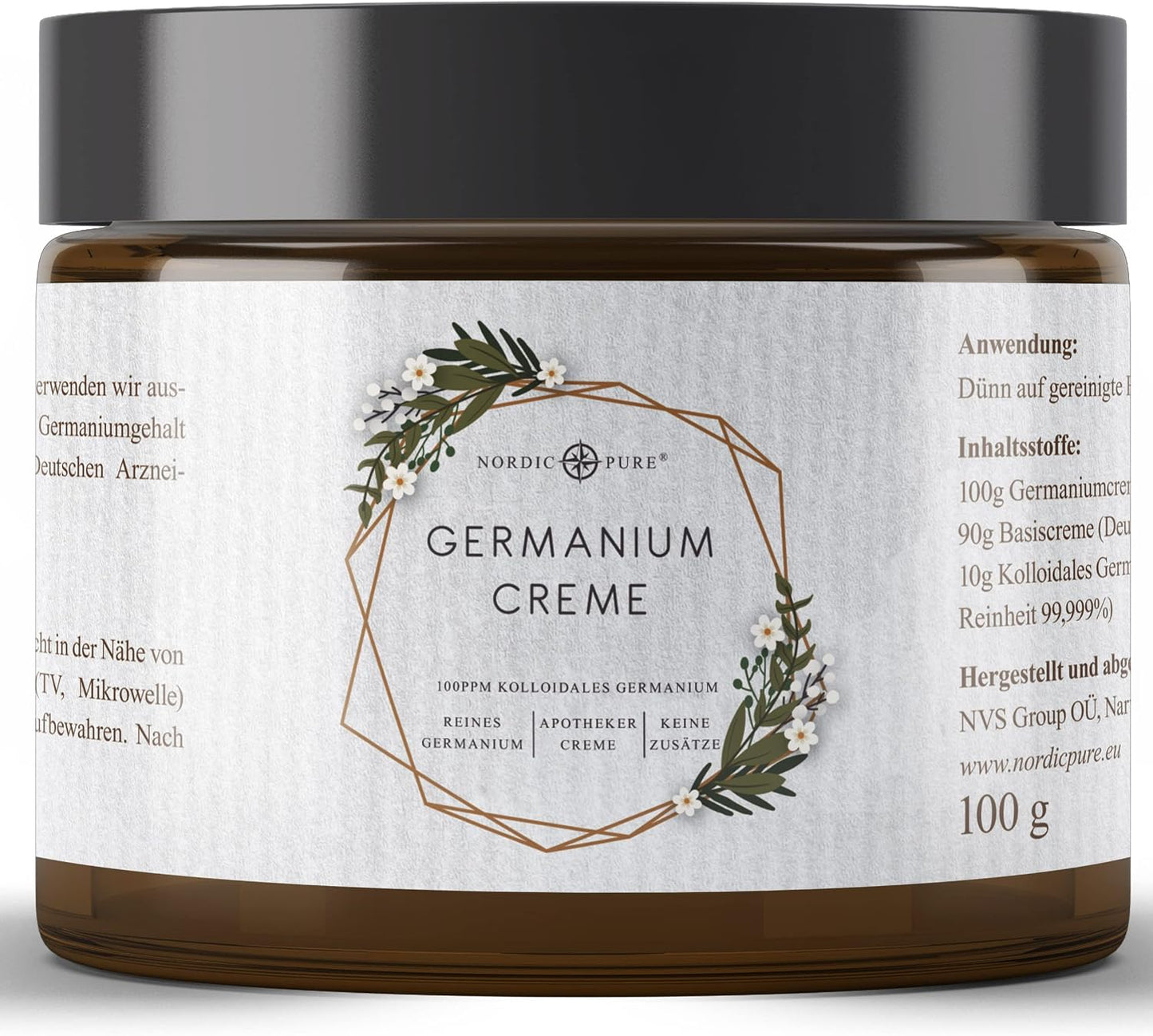 Colloidal Germanium Cream, 100 g, Natural Germanium Cream with 100 ppm Colloidal Germanium, Premium Quality from Germany