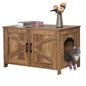 Homhedy Cat Litter Box Enclosure, Wooden Cat Washroom Furniture with Barn Door, Pet House, Fit Most of Litter Box, White