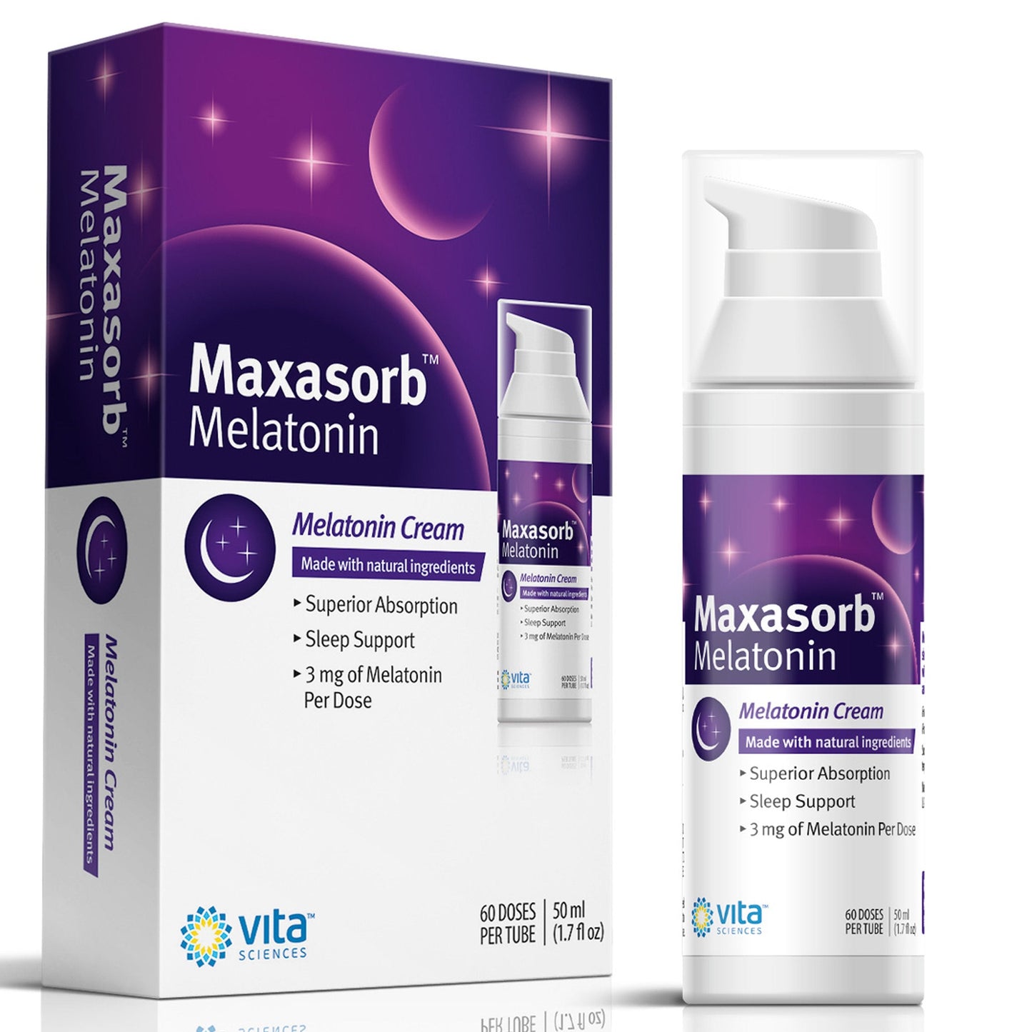 Vita Sciences Maxasorb Melatonin Cream for Sleep Rich Melatonin 3mg - Melatonin Night Cream - Unscented Melatonin 3 Mg. Topical Melatonin Lotion Can Be Used For Face and Body - Pack of 3