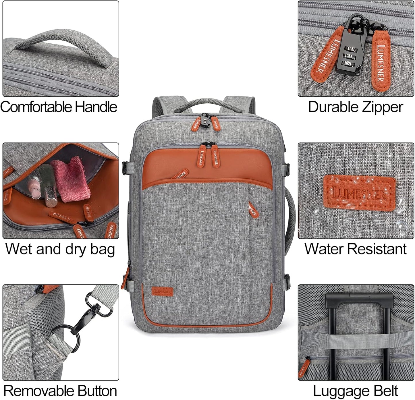 Lumesner Handgepäck Rucksack, extra großer 40L Flugzugelassener Reiserucksack für Damen & Herren