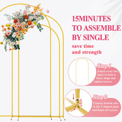Fomcet Wedding Arch Backdrop Stand Set of 3 White Metal Arched Backdrop Stand 7.2FT & 6.6FT & 6FT Balloon Arch Frame for Wedding Ceremony Birthday Party Baby Shower Anniversary Decoration