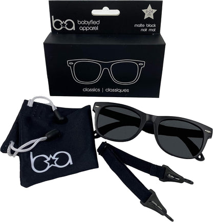 Gafas de sol para bebé con montura flexible y correa ajustable, polarizadas - Recién nacido/Bebé/Niño pequeño - 0-2 años (6-24 meses) - Babyfied Apparel Classics - Negro mate