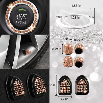 NBTEPEM 27-Piece Bling Car Accessories Set - Universal Fit Steering Wheel Covers, License Plate Frames, Phone Holder, Car Fast Charger, Coasters (Pink)