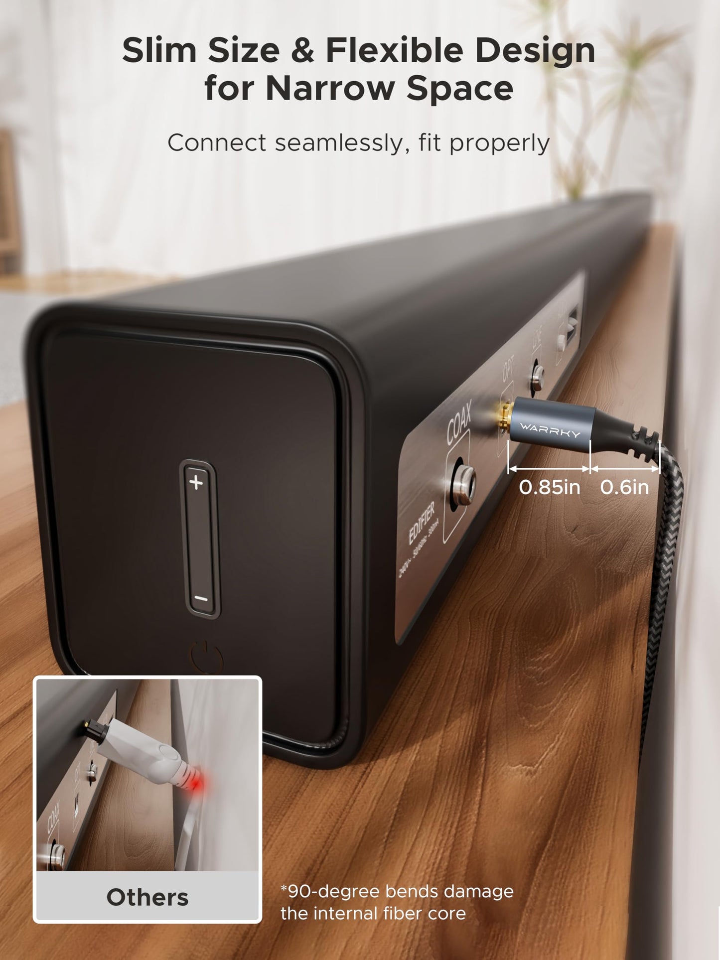 Warrky Optisches Audiokabel, 1,8 m Optisches Kabel für Soundbar, TV, Stereoanlagen, Heimkino [Nylon geflochten, schlankes Metallgehäuse], Glasfaser-Audiokabel für Samsung, Vizio, LG, Bose, Sony, Sonos