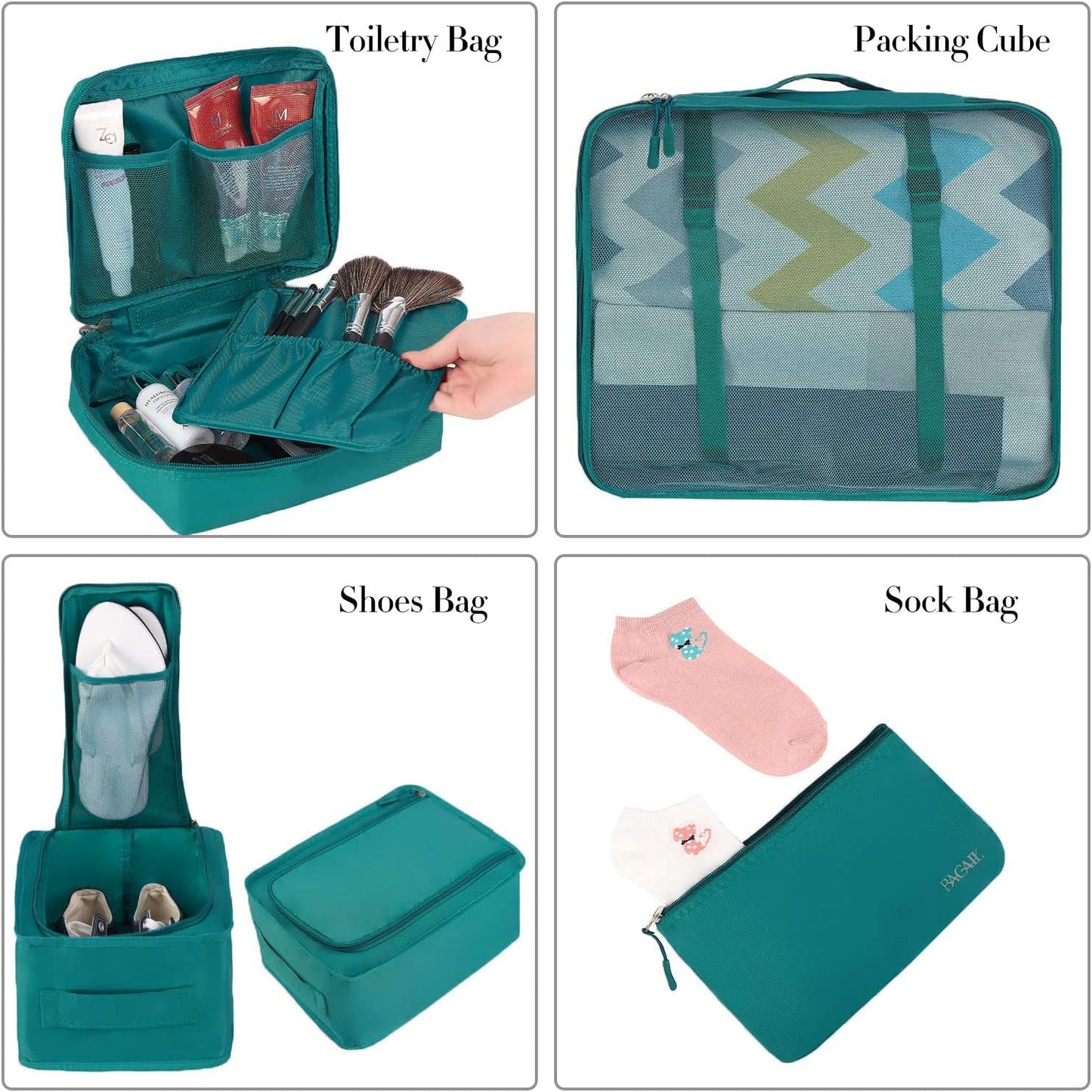 BAGAIL 8er Set Packwürfel Gepäckorganizer für Reisezubehör