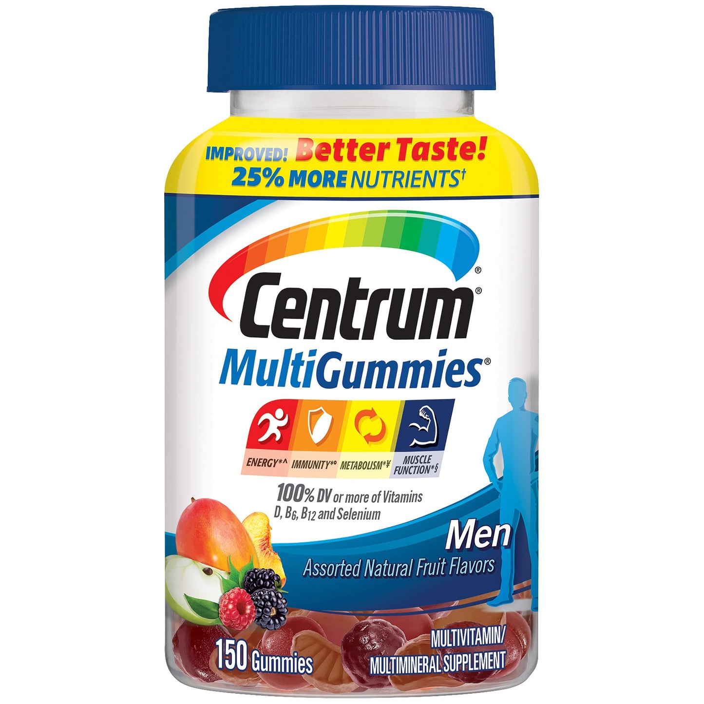 Centrum MultiGummies Gummy Multivitamin for Men, Multivitamin/Multimineral Supplement with Selenium, Antioxidants and Vitamin D3, Assorted Fruit Flavor - 170 Count (Pack of 12)