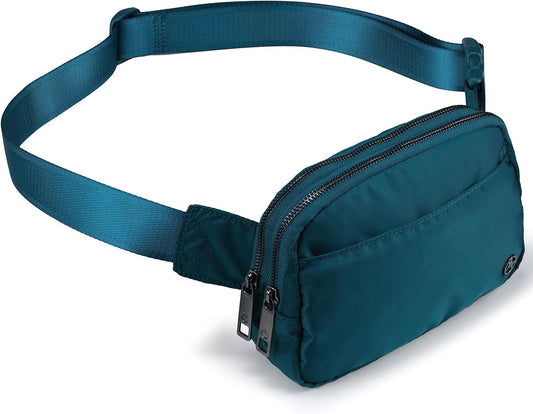 Pander Everywhere Belt Bag for Women, 5 Zipper Pockets RPET Polyester Crossbody Fanny Pack Purse (Teal Blue, One Size)