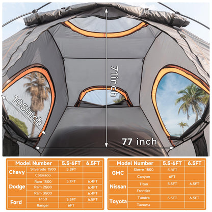 Truck Bed Tent 5.5-6ft: Easy Set Up Umburato Pickup Truck Tents for Camping, Waterproof PU3000mm Canopy for Truck Camper, Portable, Spacious for 2 Person Green