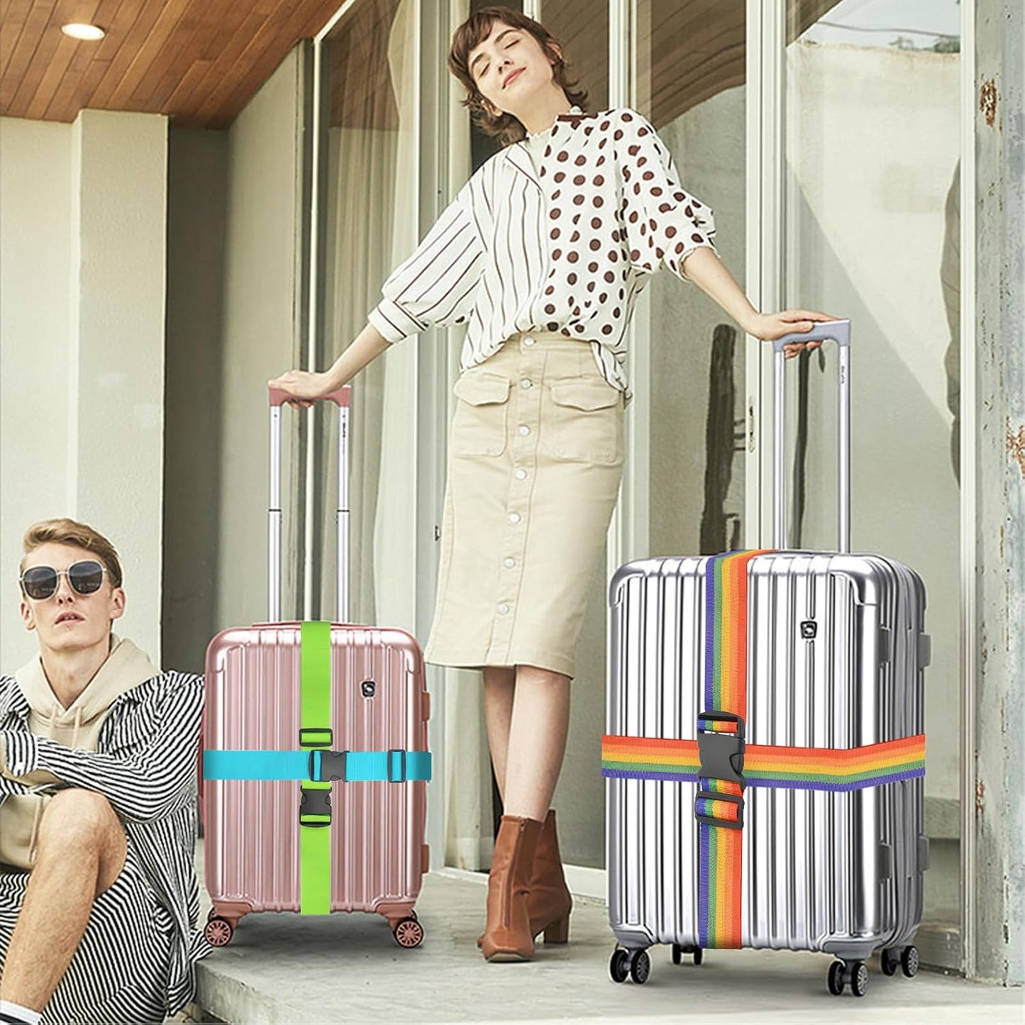 BILIONE 4er-Pack Gepäckgurte | 79 Zoll lange Gurte sichern den Koffer auf Reisen, TSA-zugelassenes Premium-Zubehör zum Anbringen einer zusätzlichen Tasche für den Reisegepäckverschluss (Blau+Orange+Grün+Pink)