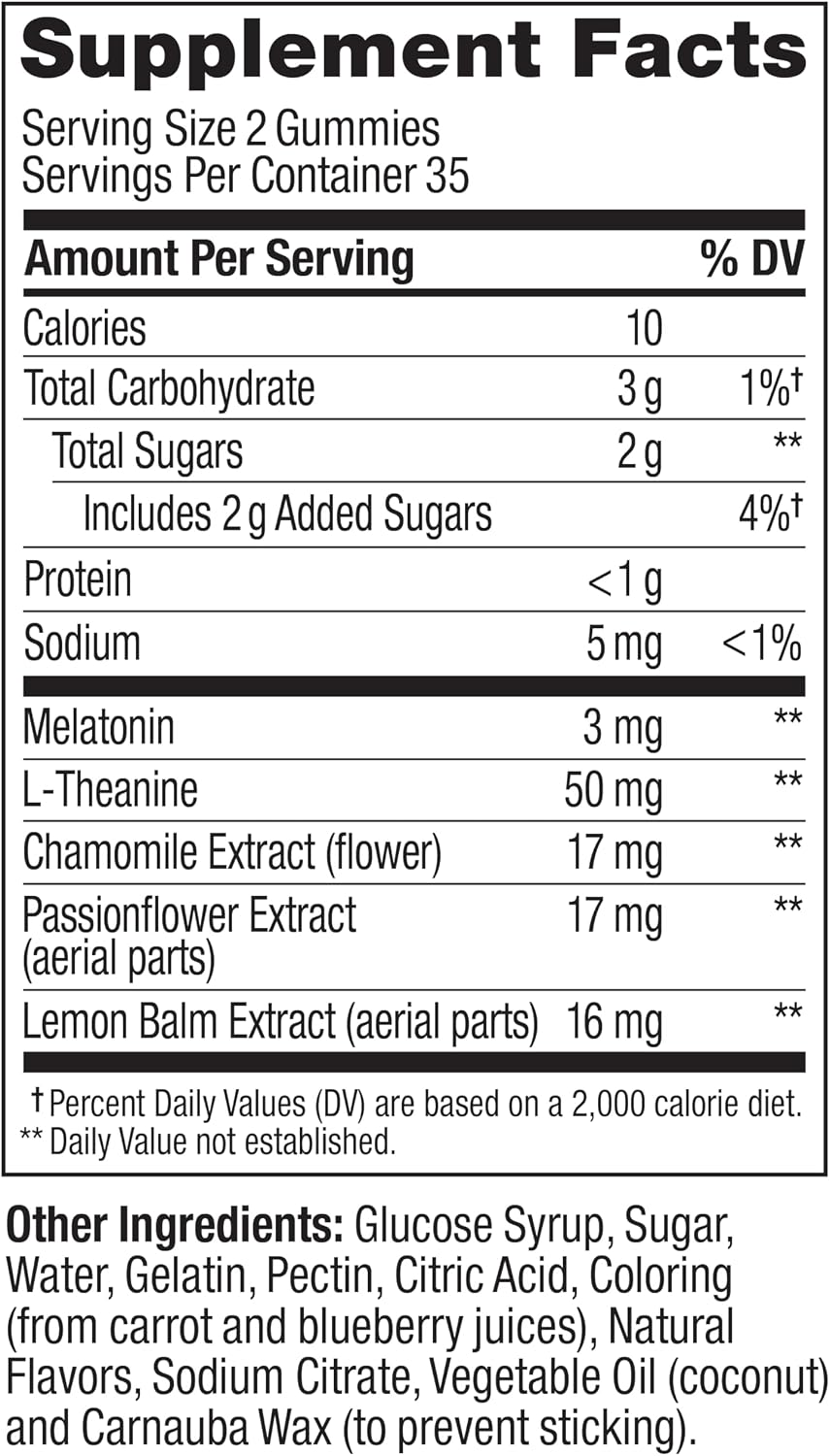 OLLY Sleep Gummy, 3 mg Melatonin, L-Theanine, Chamomile, Lemon Balm, Sleep Aid, BlackBerry - 70 Count (Pack of 12)