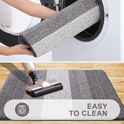 Grandaily Fußmatte für Innenbereich, 50 x 80 cm, rutschfest, Schmutzfänger, saugfähig, für die Haustür, waschbar, gestreift, für den Innenbereich, flach, Willkommensmatte, Eingangsmatte, Grau
