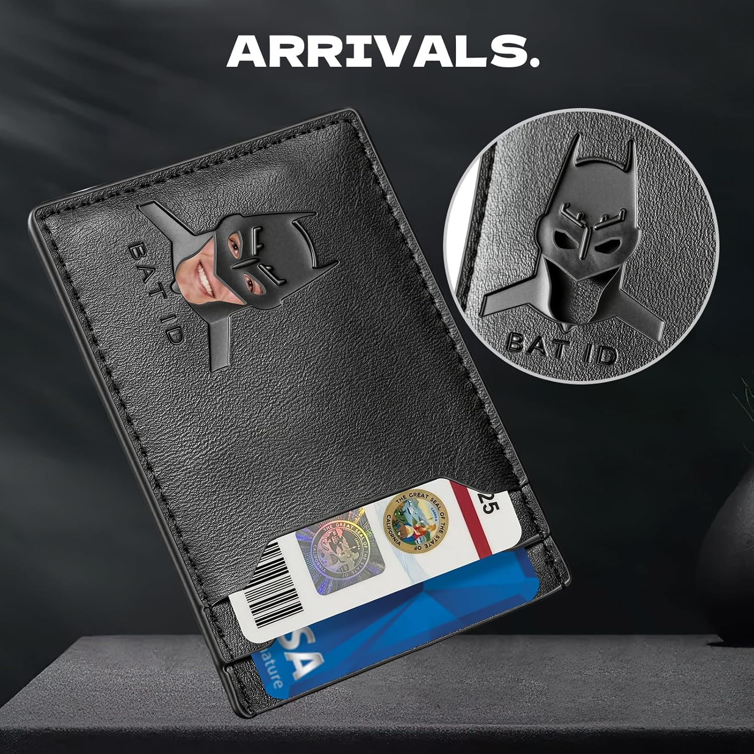 AMARONE Leather Bat Wallet, Superhero Card Holder with Multiple Card Slots, Face Eyes Cutout Card Holder, Personalized ID Wallet