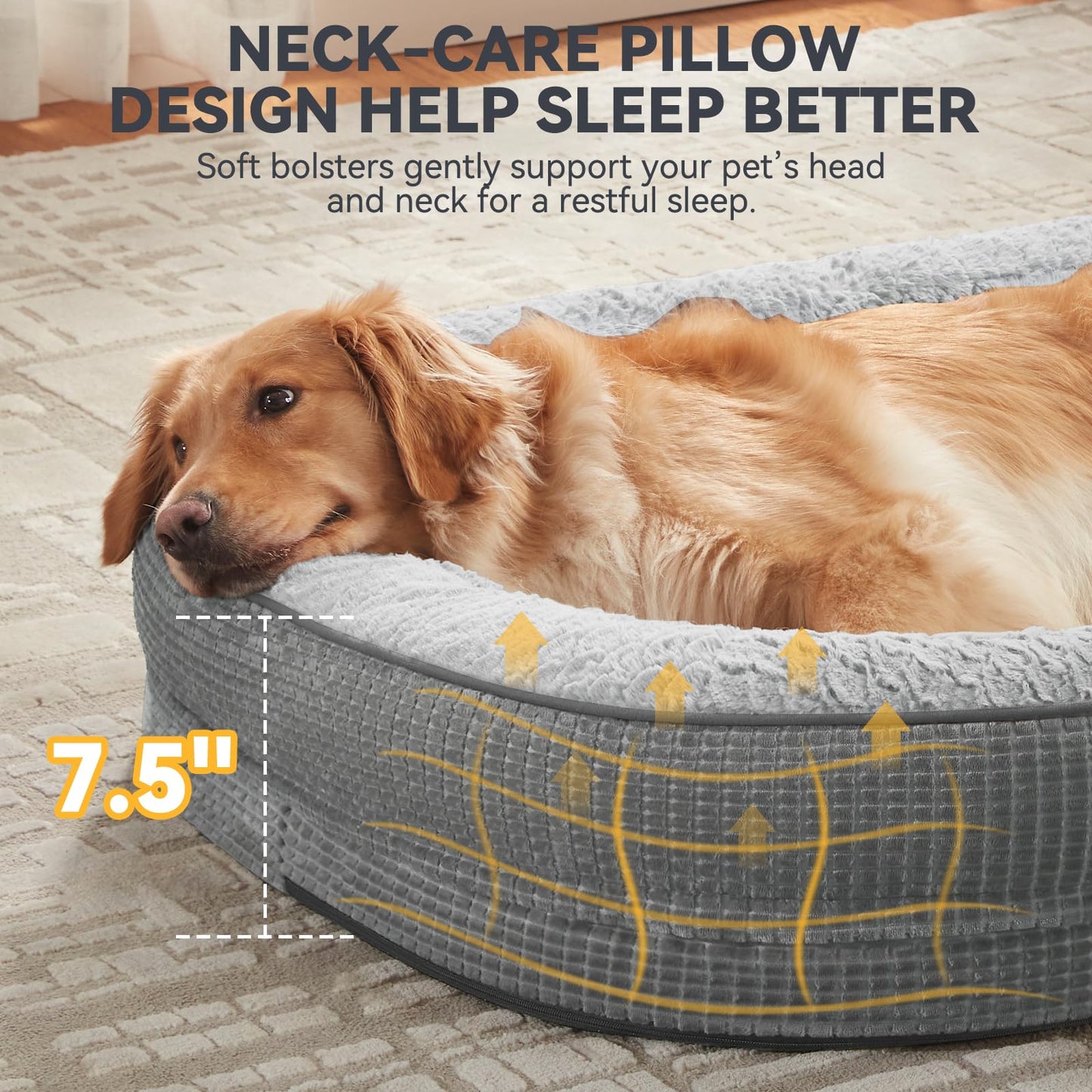 JOEJOY Orthopedic Dog Beds Large Sized Dog, XL Egg-Crate Memory Foam Pet Couch Bed with Bolster Sides, Waterproof Lining, Removable Washable Cover & Non-Slip Bottom, Brown