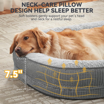 JOEJOY Orthopedic Dog Beds Large Sized Dog, XL Egg-Crate Memory Foam Pet Couch Bed with Bolster Sides, Waterproof Lining, Removable Washable Cover & Non-Slip Bottom, Brown