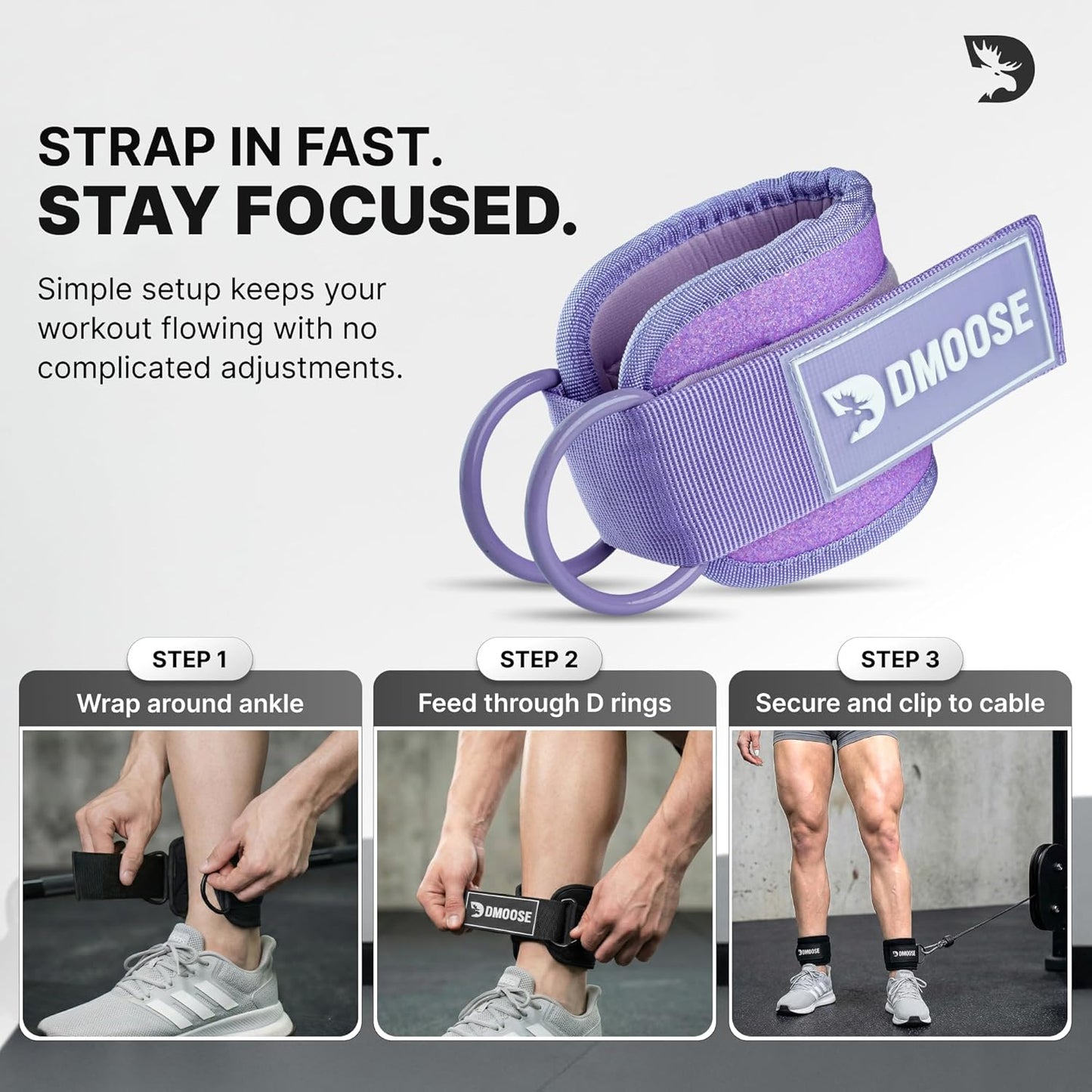 DMoose Ankle Strap for Cable Machine - One Size Fit with Premium Padding, Workout Kickback Ankle Cuffs, Ankle Bands for Working Out, Booty Workouts, Leg Extension, Hip Abductors & Lower Body Exercises