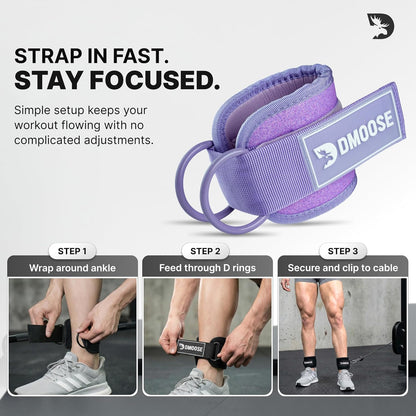 DMoose Ankle Strap for Cable Machine - One Size Fit with Premium Padding, Workout Kickback Ankle Cuffs, Ankle Bands for Working Out, Booty Workouts, Leg Extension, Hip Abductors & Lower Body Exercises