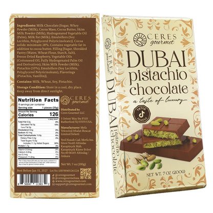 Barra de chocolate crujiente con Knafeh, pistacho, de Dubái, 7 oz | Famosa barra de chocolate con Kunafa de Dubái | Kunafe crujiente con pasta de pistacho | Regalo de postre gourmet